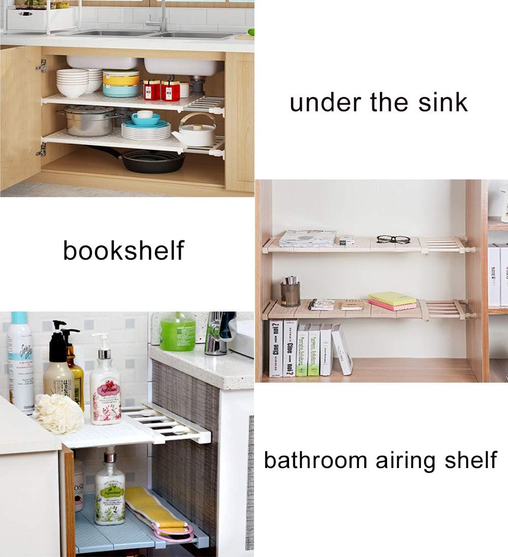 HyFanStr Adjustable Storage Rack Expandable Separator Shelf for Wardrobe, Cupboard, Bookcase Compartment Collecting (Length:20.9"-35", Width:11.8", Brown)