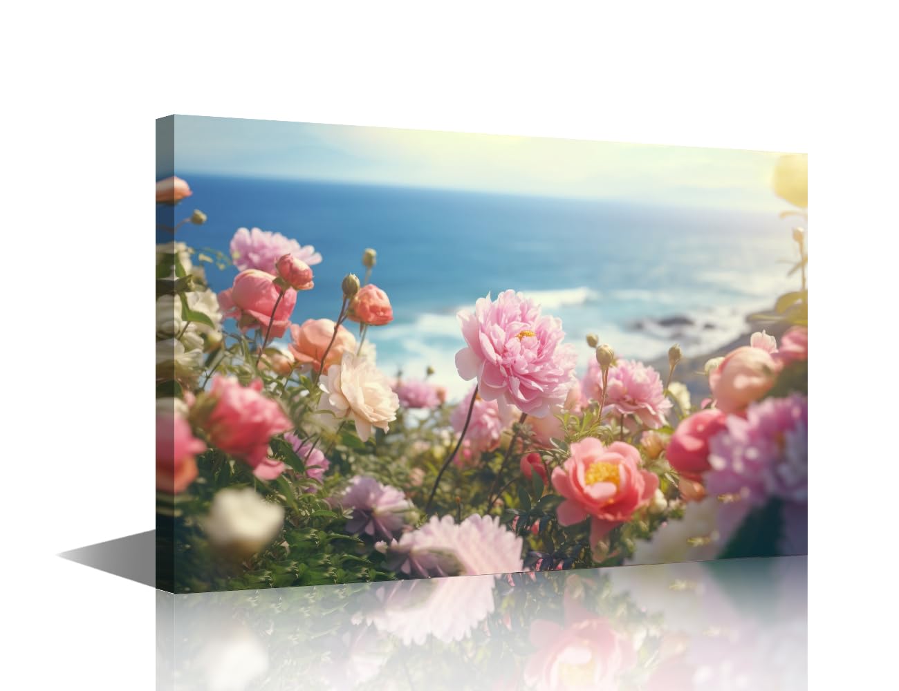 1 Pieces Flower Wall Art Natural Beauty of the Sea Posters Wall Art for Living Room Beach Landscape Pictures Modern Artwork Print on Canvas Stretched and Framed Ready to Hang 24" Wx36 H