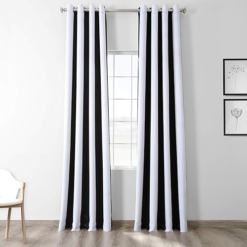 HPD Half Price Drapes BOCH-KC43-120-GR - Cortina de oscurecimiento de habitación con ojales, 50 x 120 pulgadas (1 panel), toldo negro y blanco niebla