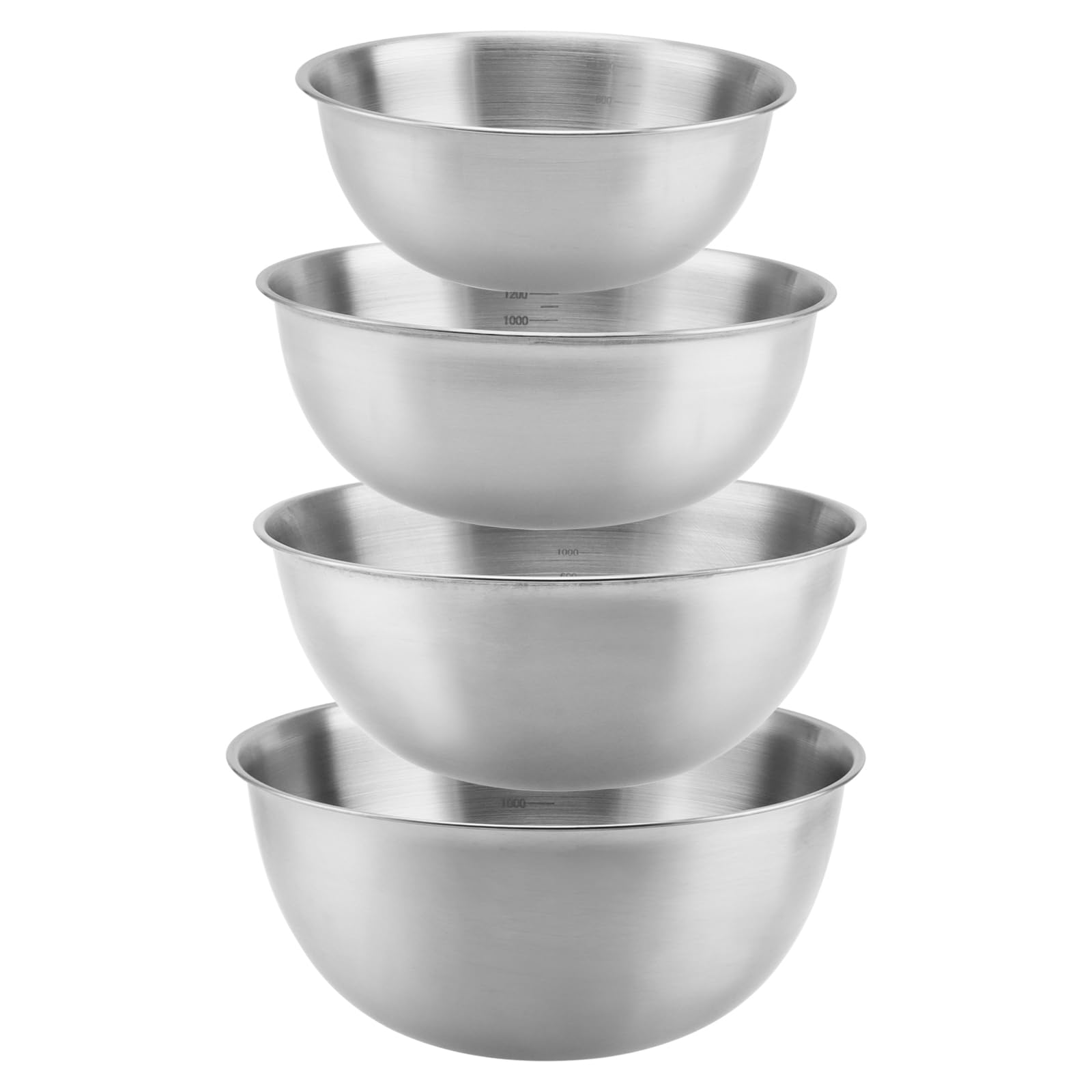 6-częściowy zestaw misek metalowych, zestaw misek ze stali nierdzewnej w 4 rozmiarach od 800 ml 1200 ml 1800 ml 2200 ml, misek odpornych na mycie w zmywarce ze skalą, miski do mieszania