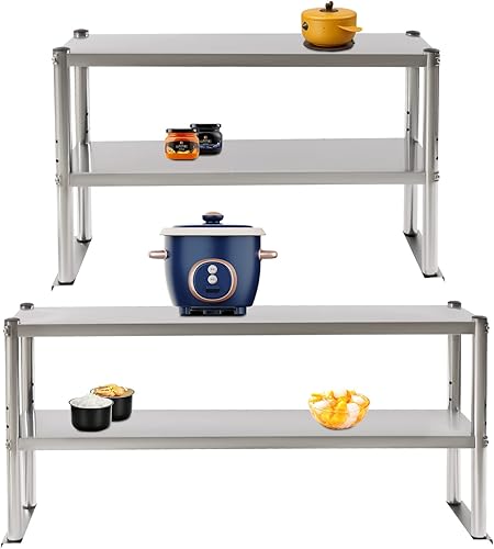 Mesa de trabajo de acero inoxidable, mesa de preparación de cocina, estación de trabajo comercial ancha y doble, ajustable debajo del estante para