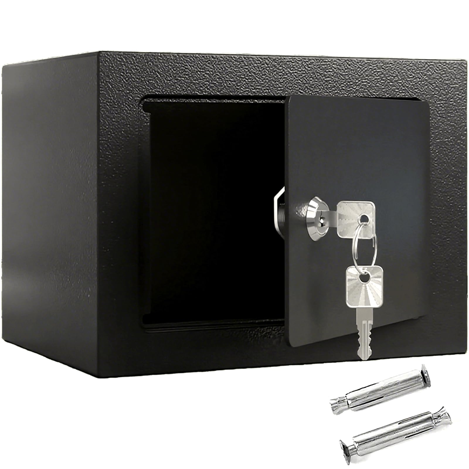Motowolf Safe Box With Key, 23 X 17 X 17 Cm High Security Steel Construction Small Safety Box With 2 Keys For Cash, Jewelry, Important Documents