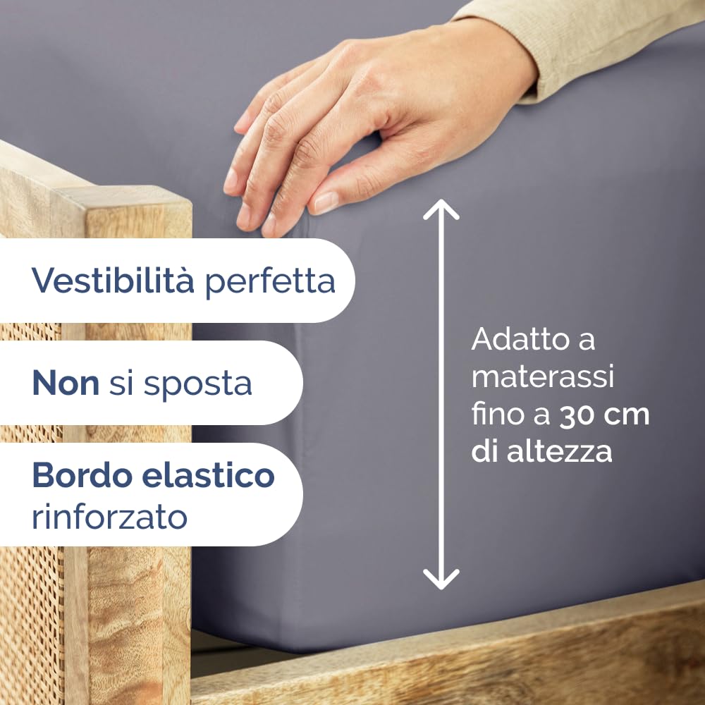 Lenzuolo con angoli 200x200 Grigio scuro, profondità 30 cm - Lussuoso lenzuolo con angoli - Per materassi fino a 30 cm (12") di altezza - Morbido, senza pieghe e traspirante - 200x200 - singola