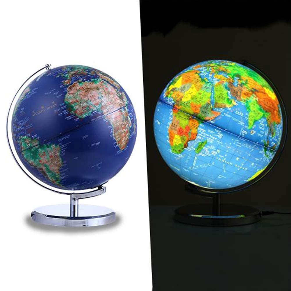 globo, Globo terrestre con mappa del mondo, decorazione da tavolo, controllo cinese e inglese, 30 cm, blu scuro, satellite, 3D, stereo, in rilievo, globo luci