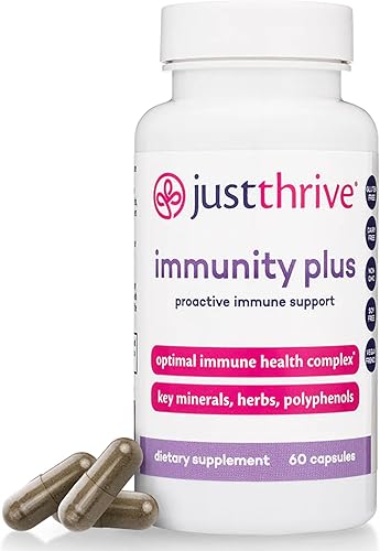 Just Thrive Immunity Plus - Suplemento vegano de apoyo inmunológico y salud intestinal para niños y adultos, 60 cápsulas