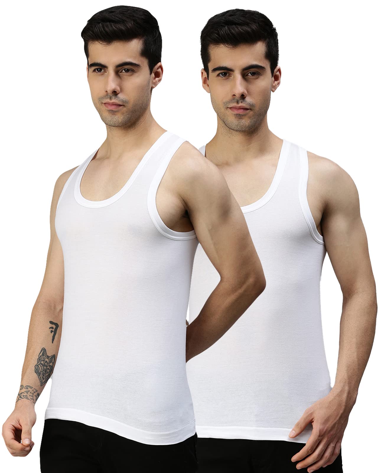 lux cozi Glo Men's Pack of 2 White Cotton Vest-picture-38