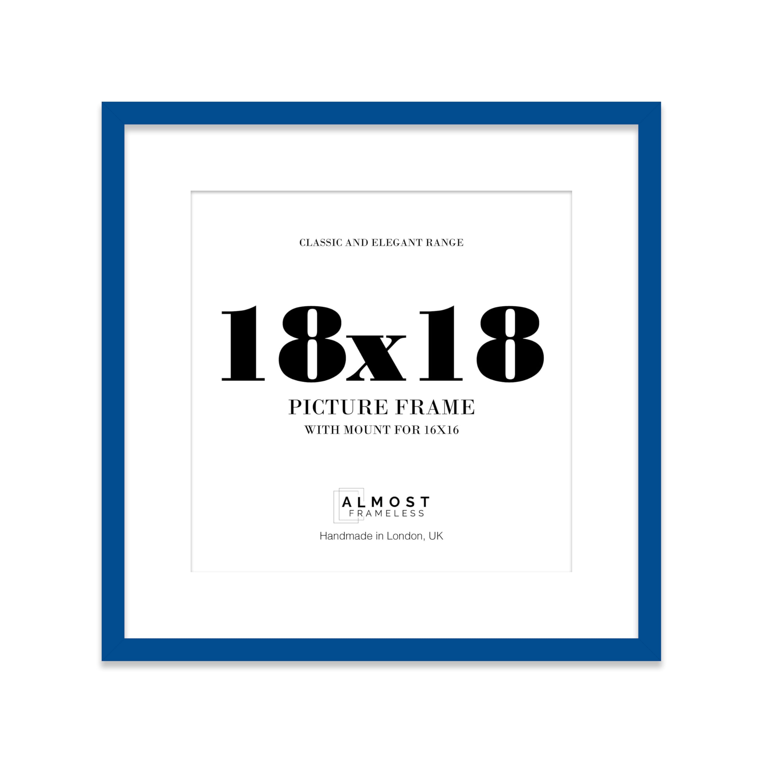 18x18 Blue Picture Frame with Mount for 16x16 Photos, Prints - Modern Square Wall Frame, 1 Pack