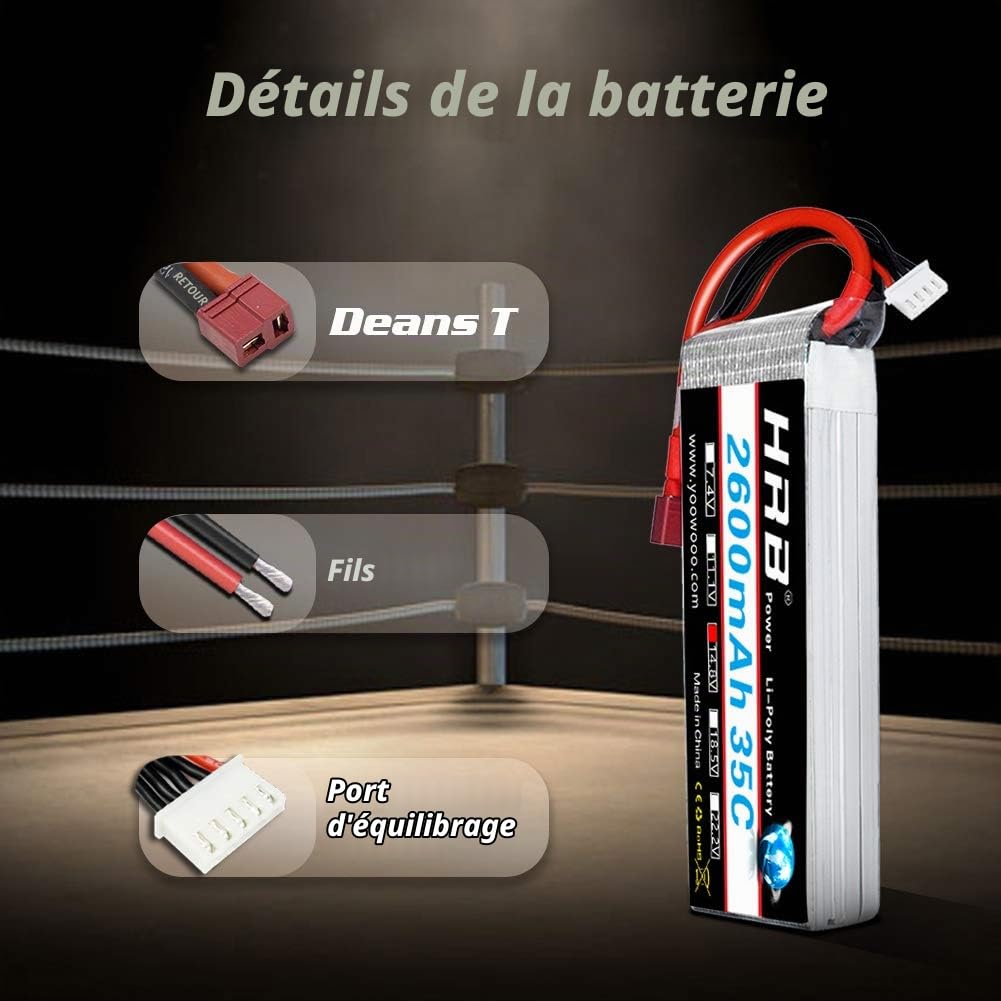 HRB 2PCS 4S 14.8V 2600mAh 35C Lipo Batterie avec Deans T Plug pour RC Hélicoptère Avion Voiture Bateau Camion