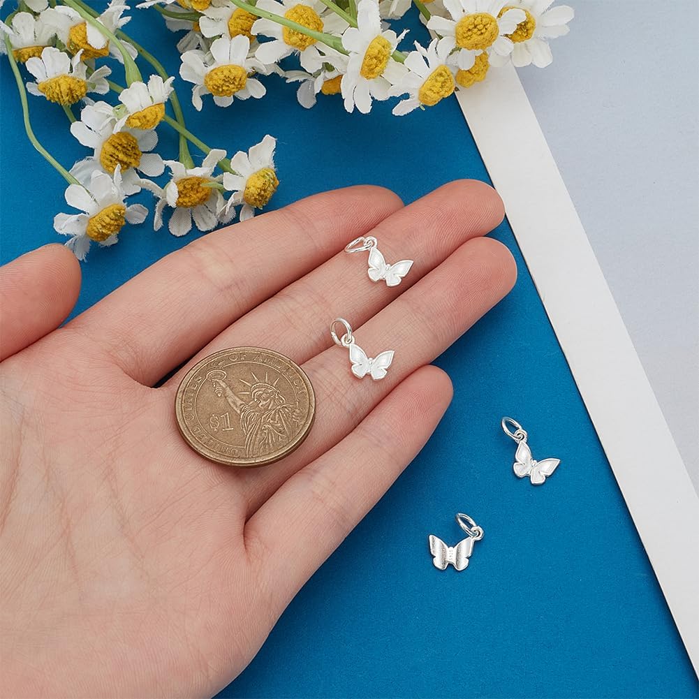 PH PandaHall 4pcs 925 Sterling Silver Charms Butterfly Pendants Animal Shaped Beads Charms Butterfly Dangle Charms with Jump Rings for Jewelry Making Thanksgiving Anniversary Christmas, 8x11.5mm - Image 3