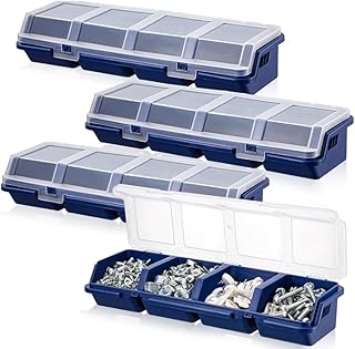 GUDAJIN 4 Pieces Locking Screw Organizer and Storage Box, Stackable Box with Lid, Plastic Divider Storage Box, Bolt Organi...