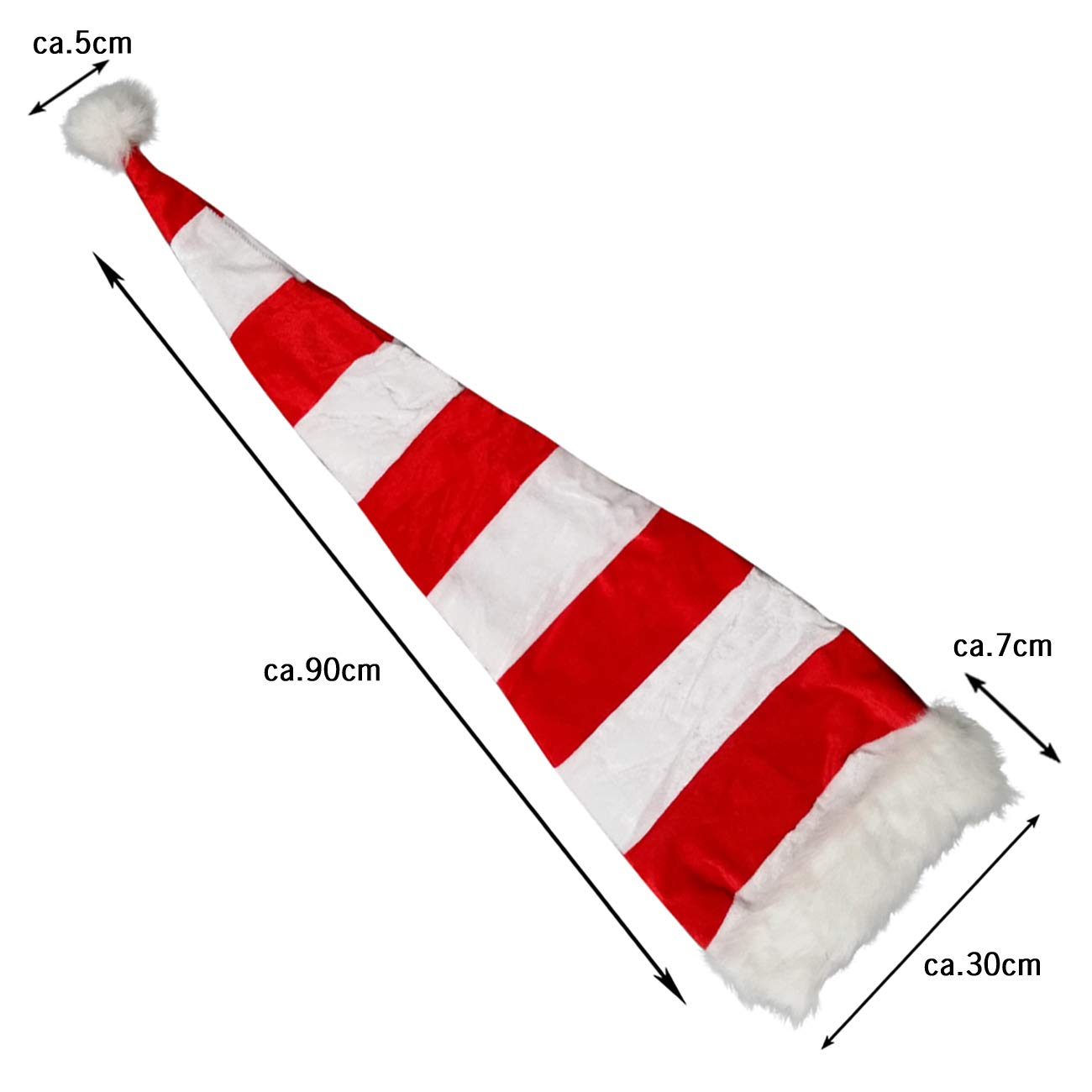 Ciffre 5 er Set Lange Weihnachtsmütze Nikolausmütze Weiß Rot Gestreift Plüsch Rand Nikolaus Mütze X24