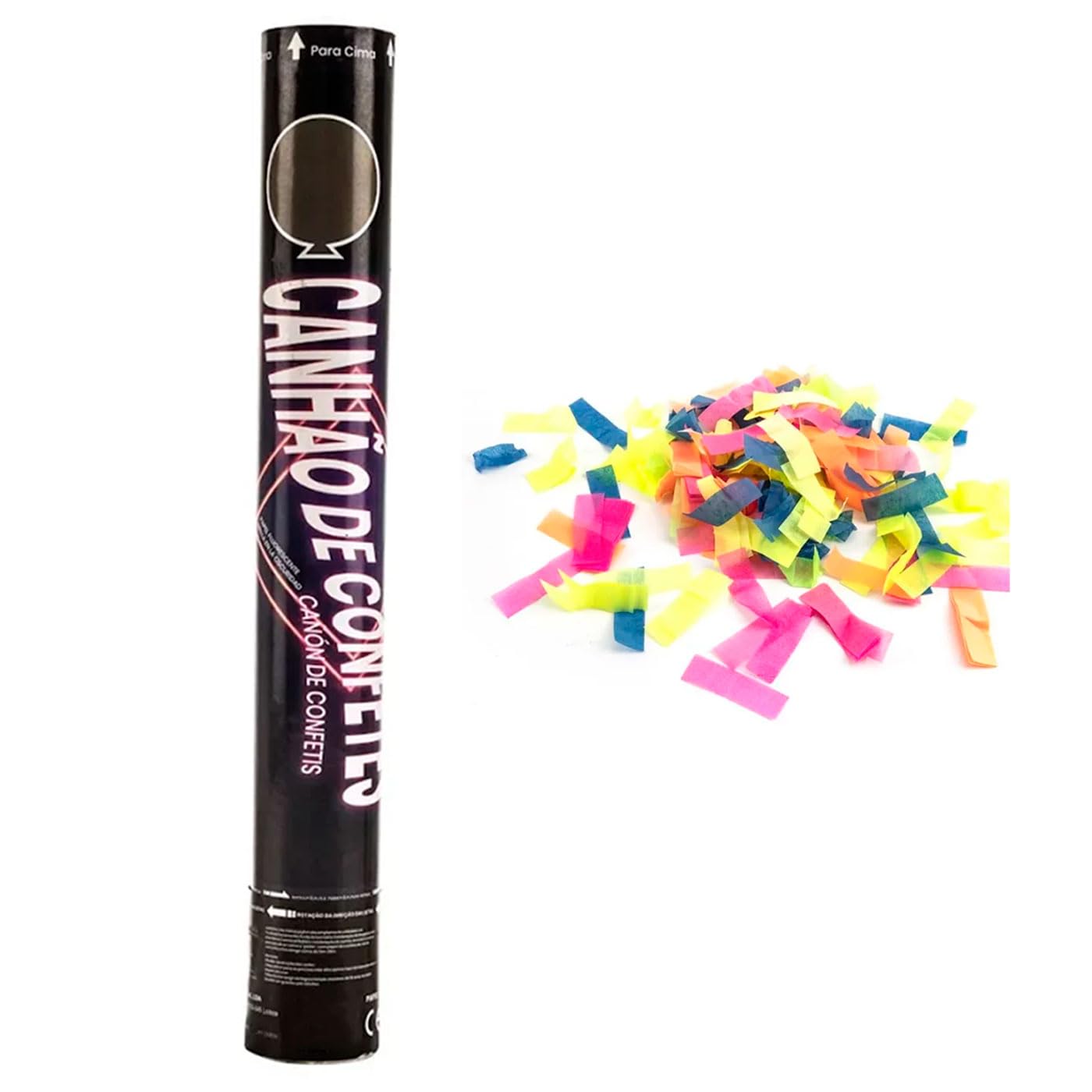 Tradineur - Pack de 12 cañones de Confeti de Aire comprimido, Popper, Cracker de Confetti, cumpleaños, Bodas, Fiestas, Celebraciones (Fluorescente - 40 cm)