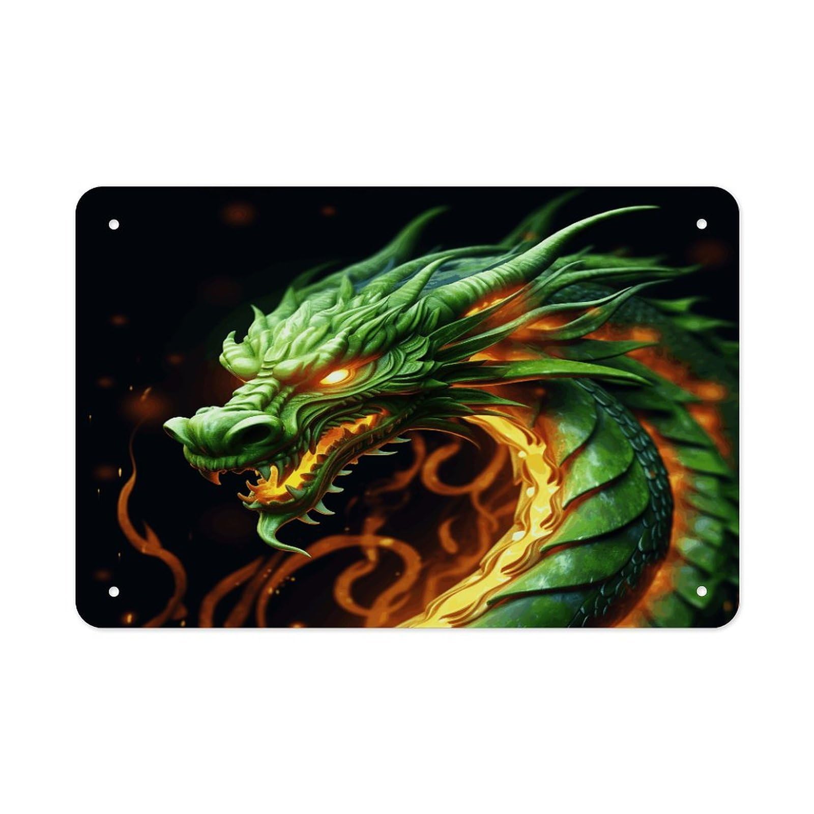 Chinese Dragon Metal Tin Sign 12"x8" Wall Art Prints Poster Decorative Picture Metal Signboard Decor Painting Folded Edge Iron Sheet Painting with Holes for Wall Decor