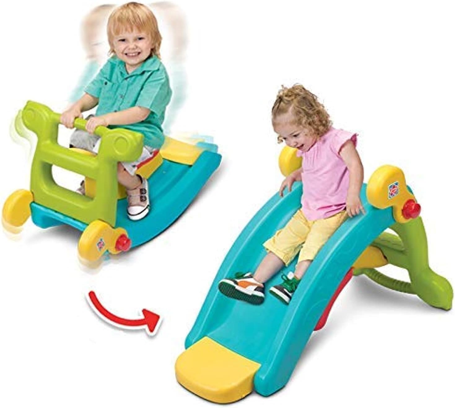 Rainbow Toys Multifunctional Rocking Chair Slide Combination 2 in 1 Toy Colorful Ride-on Rocker Baby Rocking Horse Plastic Slide.