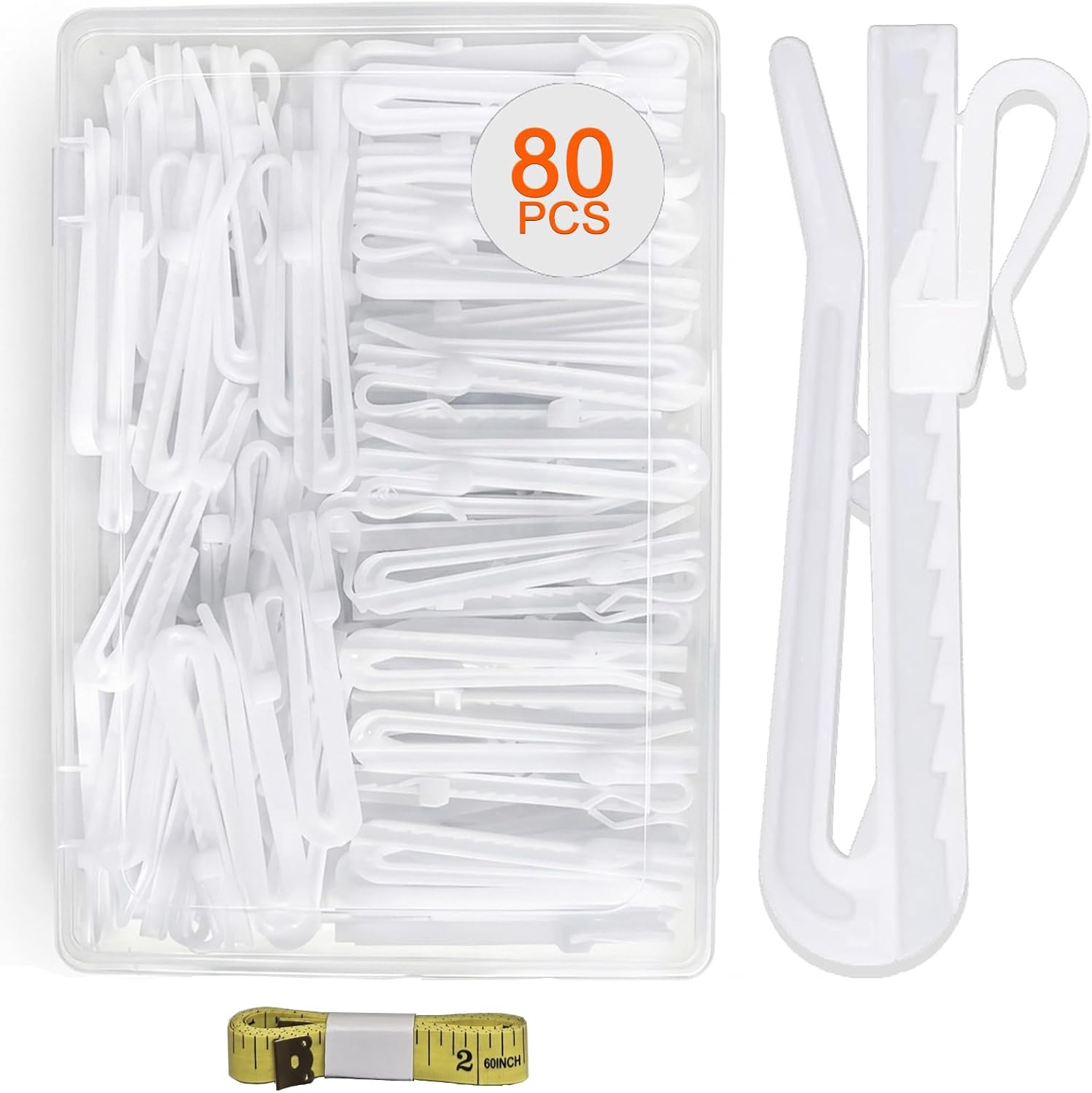 Adjustable Pinch Pleat Curtain Hooks, Only for Hook Pocket/Slot Curtains | YoSpciaNe 120PCS 85mm Ratchet Hooks for Curtain Height Adjustment, Rustproof, UV Resistant, With Measuring Tape