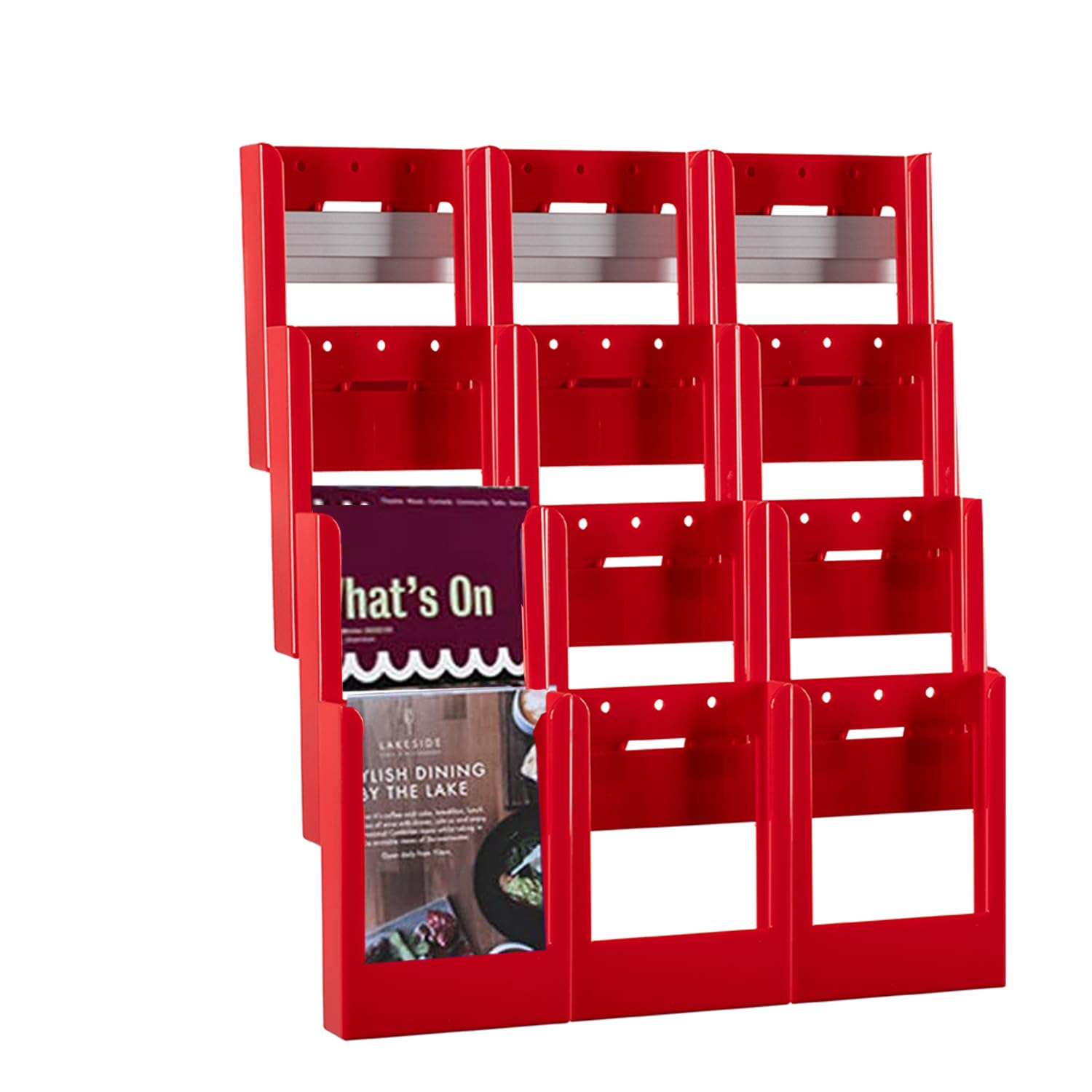 Wonderwall Expanda-stand Leaflet Holder A5 | Brochure Display Dispenser | Wall Mounted | Rail System | Coloured 12 x A5 pockets | Ideal for Reception Areas (Red)
