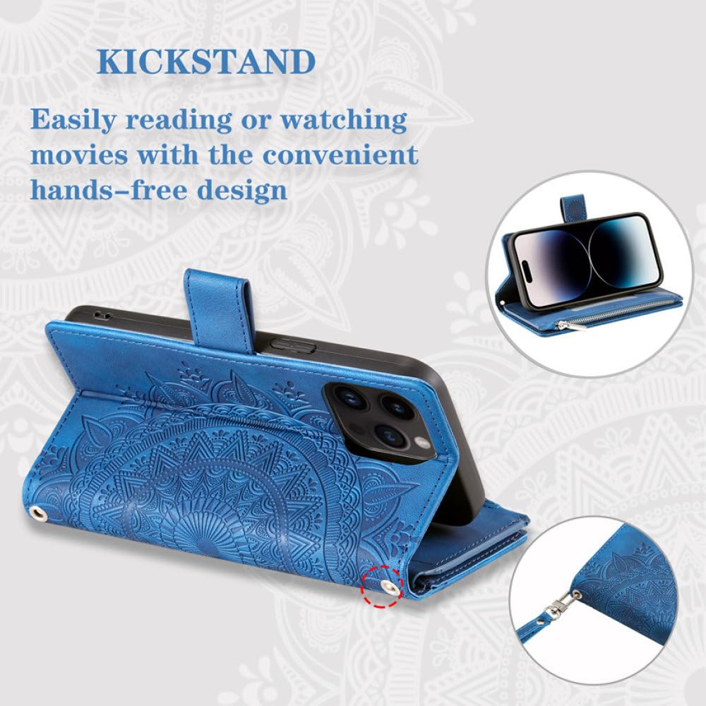 Funda de Cuero con Tapa y Billetera con Cremallera para Samsung Galaxy A04 A12 A13 A14 A22 A32 A33 A51 A52 A53 A71 A52S 5G Funda para Libro con Bolsa para teléfono, Azul, para A33 5G