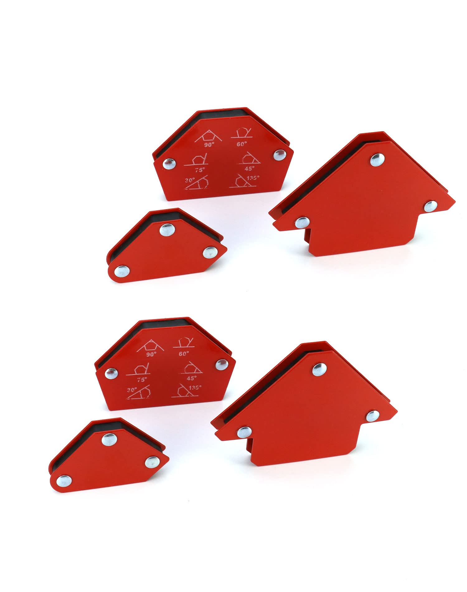 QWORK® 6 sztuk magnesów spawalniczych, magnes spawalniczy kąt zgrzewania magnetyczny 45 ° / 90 ° / 105 ° / 120 ° / 135 °, siła przyczepności 6,8 kg / 15 lbs - 11,3 kg / 25 lbs