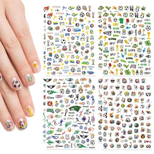 CATZUM Lot de 8 Feuilles d'Autocollants de Football pour Ongles, Autocollants Nail Art Auto-adhésifs avec Motifs, DIY pour Enfants et Adultes, Accessoires de...