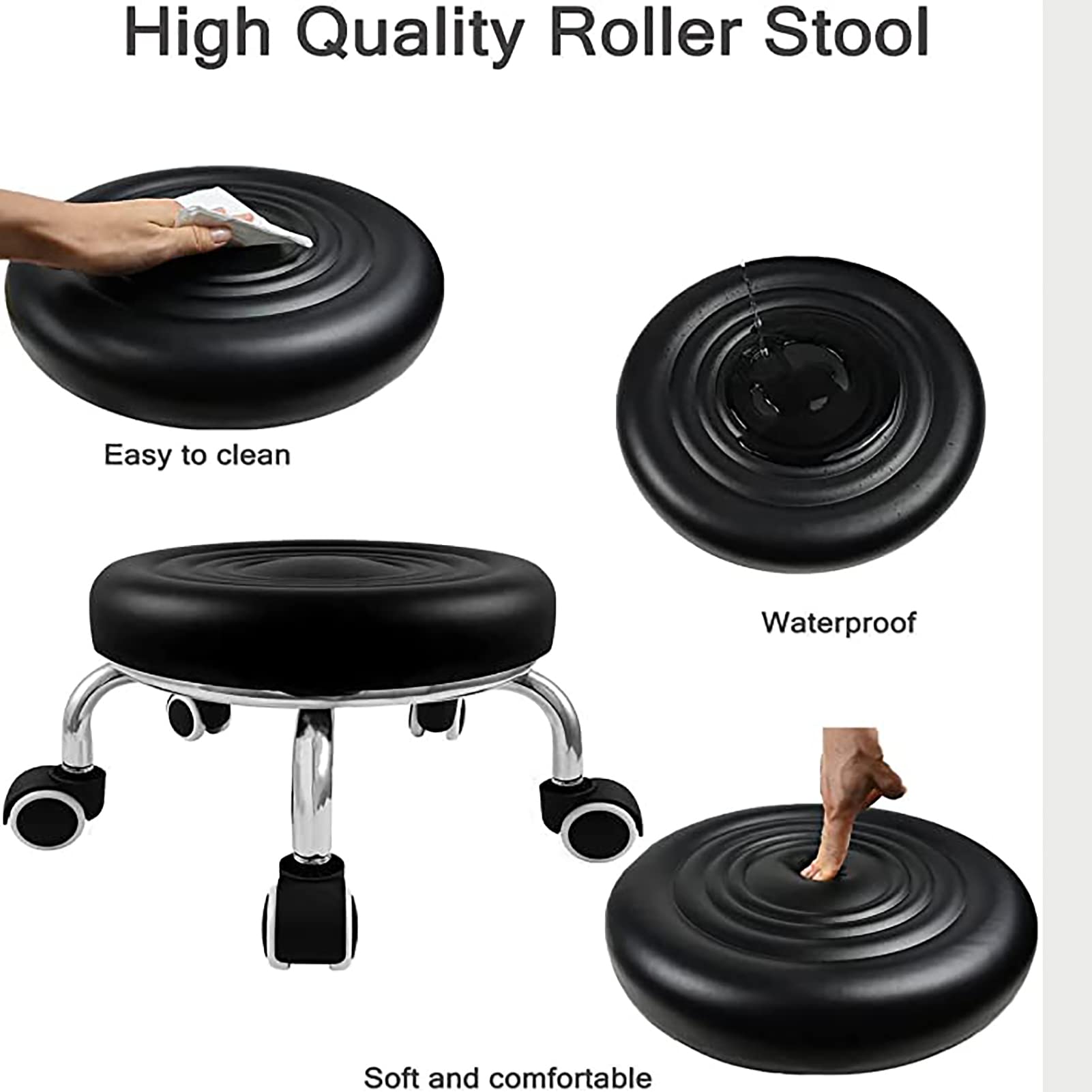 Lage rolstoel wielkruk stoel PU lederen rollende krukstoelen op wielen voor thuiskantoor Fitness ronde rolstoelkruk,C (B