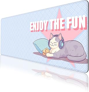 Cute Cat Desk Pad Funny Cartoon Gaming Enjoy The Fun Large Gaming Mouse Mat with Stitched Edges,Non-Slip Waterproof Rubber Base Mousepad 31.5"x11.8"
