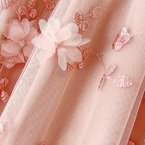 Women's Floral Midi Skirt High Waisted A Line Cute Layered Fairy Mesh Tulle Pleated Skirt 3D Embroidery Skirts3