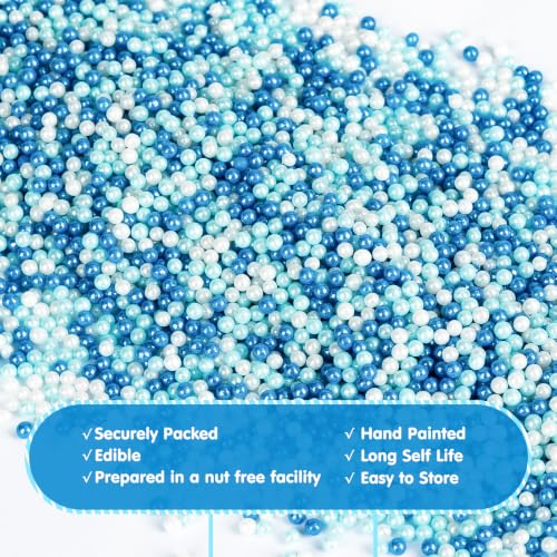 Image of Edible Mini Nonpareil,Blue White Sprinkles 130g,Dark Light Tiny Sugar Pearls,Food Grade Baking for Cupcake Toppers,Cookie Donuts Ice Cream Decorating,Birthday Party Decorations,Anniversary Feasts,Frozen Themed Holiday Party Dessert Supplies