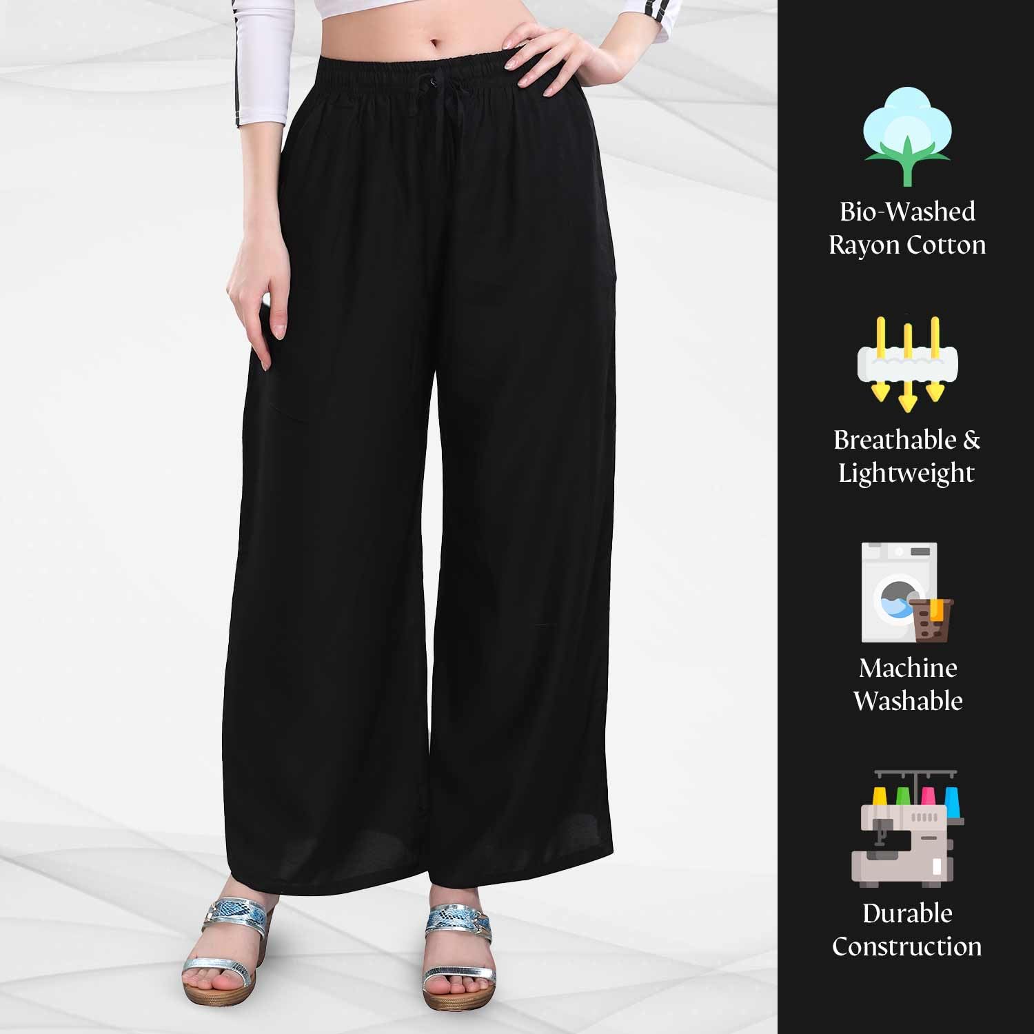 TRASA Ultra Soft Reyon Cotton High Rise Regular and Plus 7 Colour Palazzo for Women's and Girls - Black - 2XL - Image 4 thumbnail