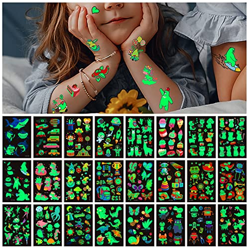 400Pcs Luminous Tattoos For Kids,Mixed Styles Temporary Tattoo Stickers,Glow In The Dark Tattoos For Boys And Girls,Unicorn Mermaid Dinosaur Butterfly Fake Tattoos Or More Party Makeup Gifts 30 Sheets #TOP2
