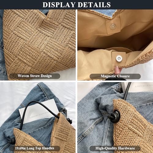 Bolso playero de mujer estilo hobo tejido en paja miniatura 5