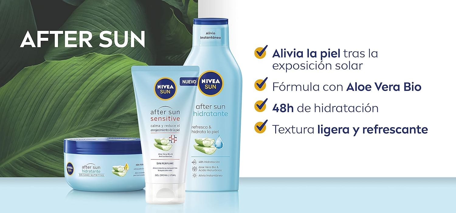 NIVEA SUN After Sun Sensitive Gel-Crema (1 x 175 ml), crema calmante con aloe vera, crema hidratante para piel sensible y con alergia al sol