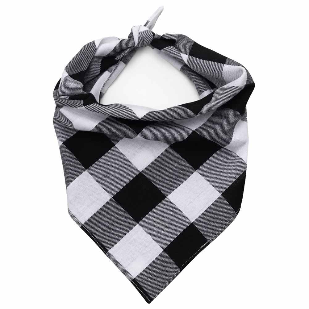 SHTGOI Pack of 2 Dog Bandanas, Classic Checked Neckerchief, Cotton Bandanas, Adjustable Triangular Scarf, Dog Handkerchiefs, Scarf for Small, Medium Dogs, Cats, Pets, Black/White,
