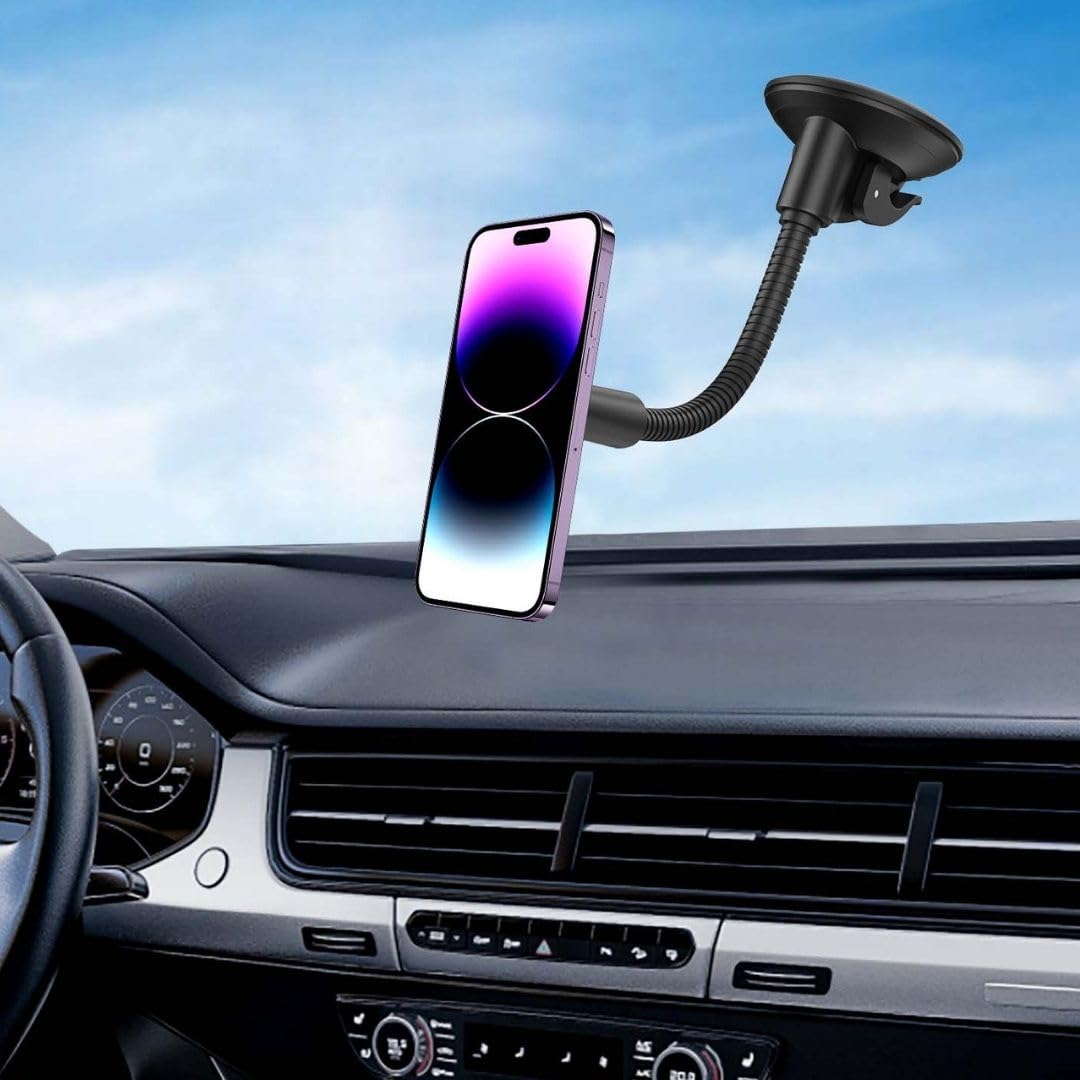 WE Supporto universale per smartphone da auto, fissaggio a ventosa, cruscotto + parabrezza, supporto magnetico, collo d'oca regolabile, girevole a 360°