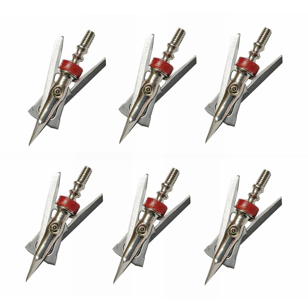 cqwsbsy 6 Pack Mechanical Broadhead 100 Grain, 2 Blade Broadhead, Hunting Broadhead, 1.96