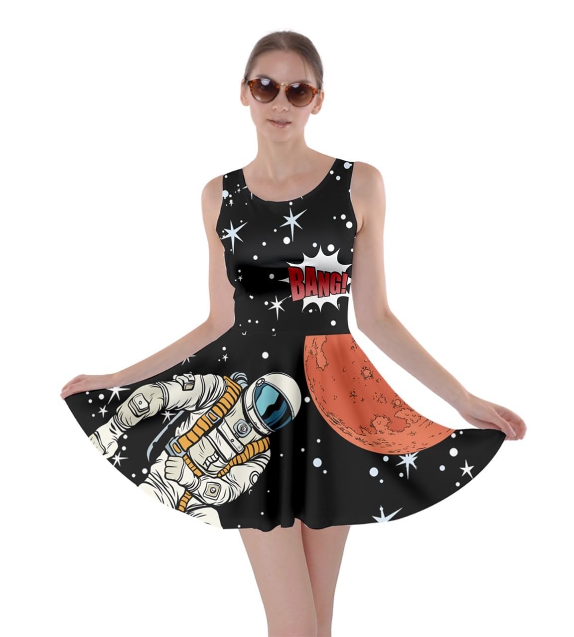 CowCowWomens Middle Finger Hands Emotions Emoji Smile Face Lips Pop Art Skater Dress, XS-5XL