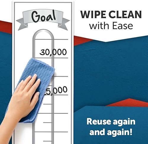 Miniatura 2 de Termómetro de objetivos de recaudación de fondos, 11 x 48 pulgadas, reutilizable, rastreador de objetivos de borrado en seco, ideal para escuelas,