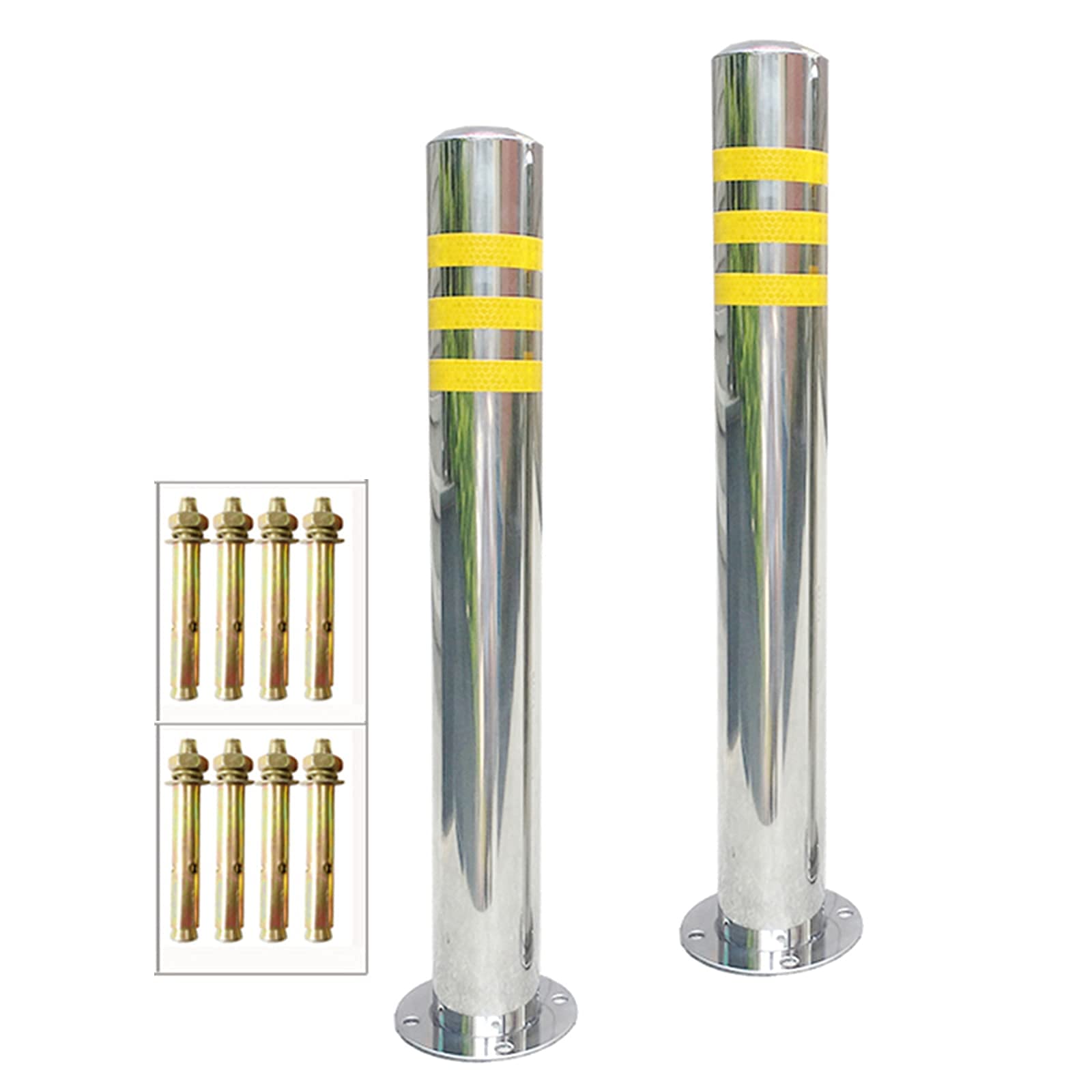 WDSOPK Driveway Parking Barrier,2 Parking Cones with Reflective Strips,Stainless Steel Bollards,Safety and Durable,76×750mm