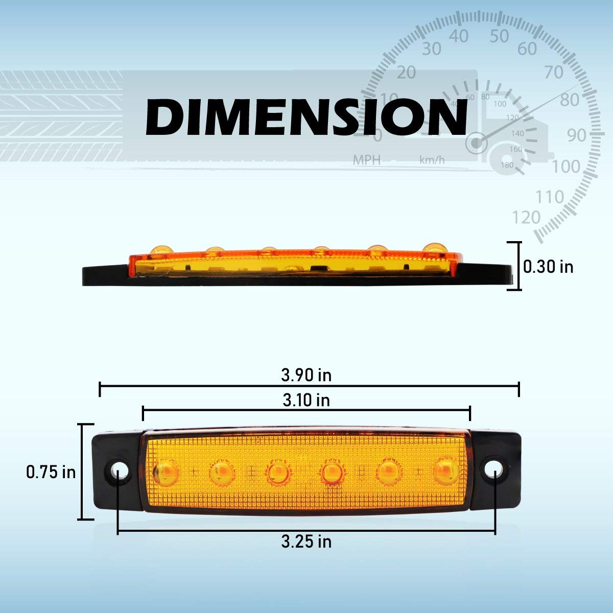 MADCATZ 20 Pcs 3.8 Inch Amber 6 LED Indicators Side Marker Lights Clearance Lamp Pickup Bus Truck Trailer Turn Signal Tail Rear 24V DC TK24