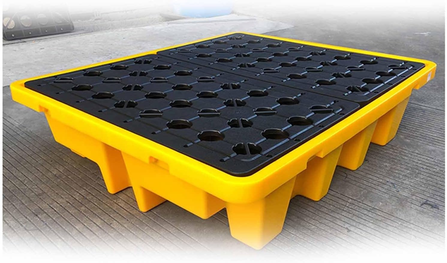 Stackable Oil Drum Spill Containment Pallet with Drain - Industrial Spill Platform, Nestable Detachable Grating Tray (33.5x33.5x5.5cm) for Oil and Hazardous Materials