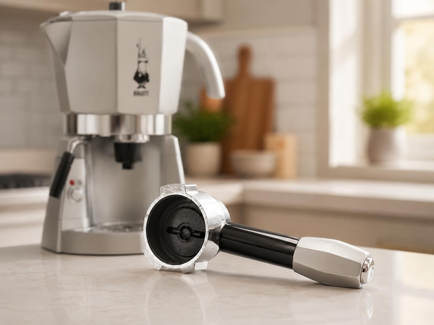 RYELDOM Braccetto Portafiltro per Bialetti Mokona Trio, Ricambio Silver per Caffettiera Elettrica, Compatibile con Filtri 1 e 2 Tazze e Cialde