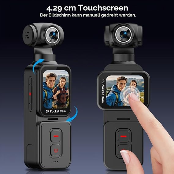 Vlog Camera with Motorized 270° Rotation Lens and Face Tracking 5K Mini Bodycam Body Camera for POV Recording Travel and Daily Life Includes Clip Microphone Remote Control 64GB Memory