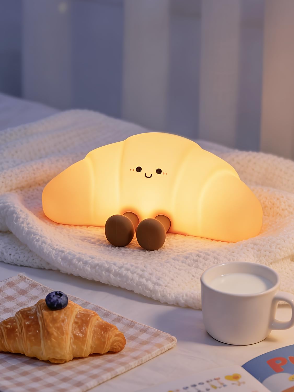 Croissant Night Light with Color Changing and Three Brightness Levels, Rechargeable Soft Silicone Lamp for Kids and Adults, Squeezable Mood Light for Bedroom Nursery Desk Decor â image 1