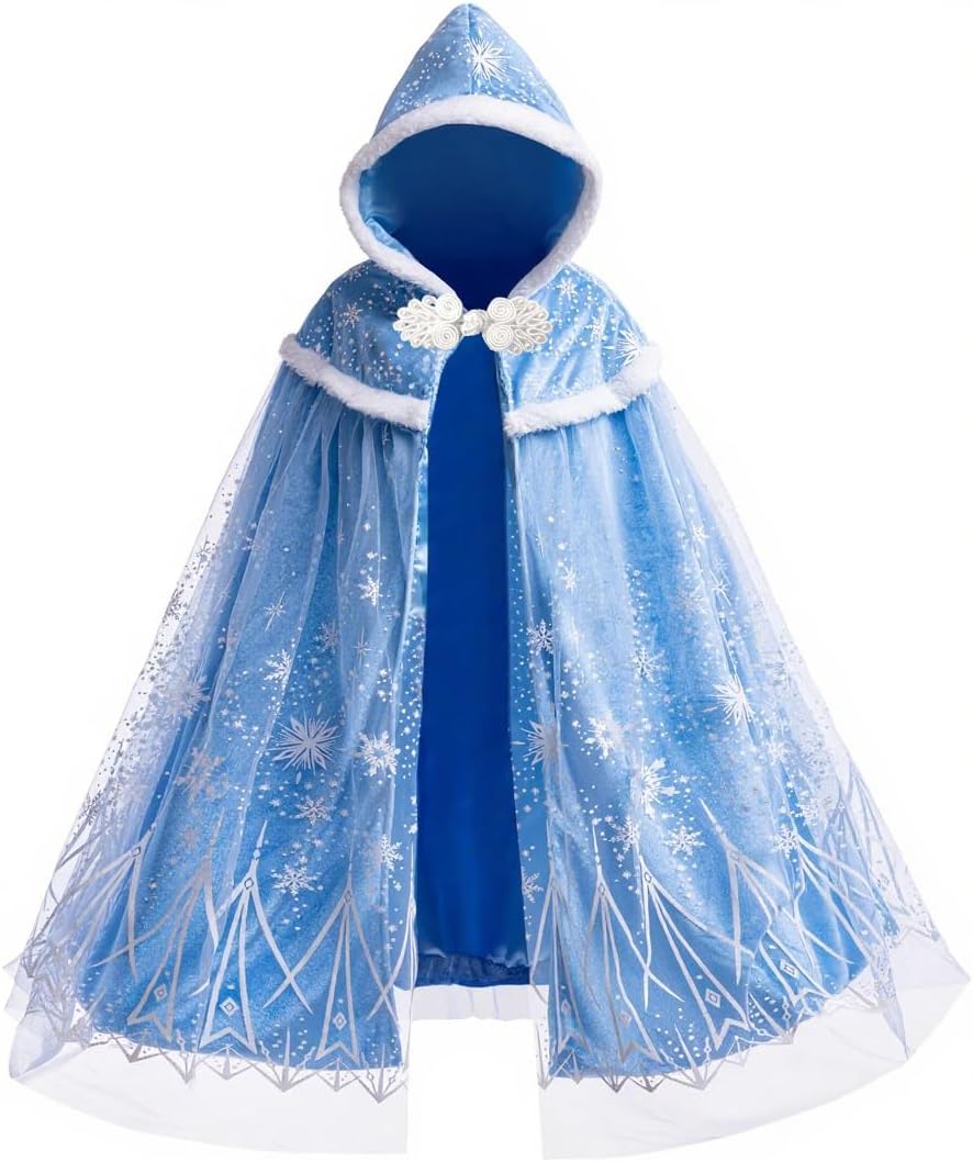 Girls Elsa Hooded Velvet Cape Kids Princess Dress up Cloak Girls Velvet Fancy Dress up