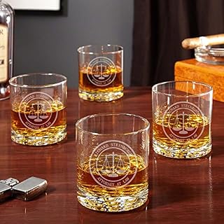 Scales of Justice Personalized Buckman Whiskey Glasses for Lawyers, Set of 4