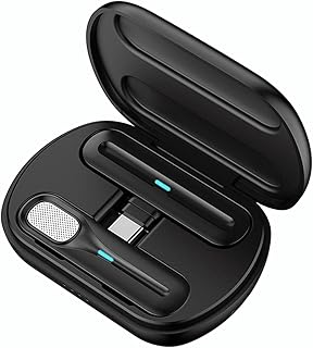 Kiboule Microfone de lapela mini sem fio 2.4G Microfone de lapela omnidirecional 360 ° com caixa de carga DSP Redução de ruído compatível com Tablet smartphone Android Type-C para YouTube Facebook Live