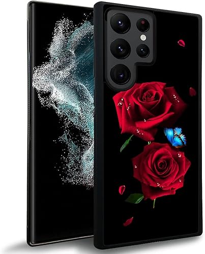 DJSOK Funda compatible con Samsung Galaxy S22 Ultra, diseño de mariposa de rosa roja y funda protectora de silicona suave disponible en Yaxa Colombia