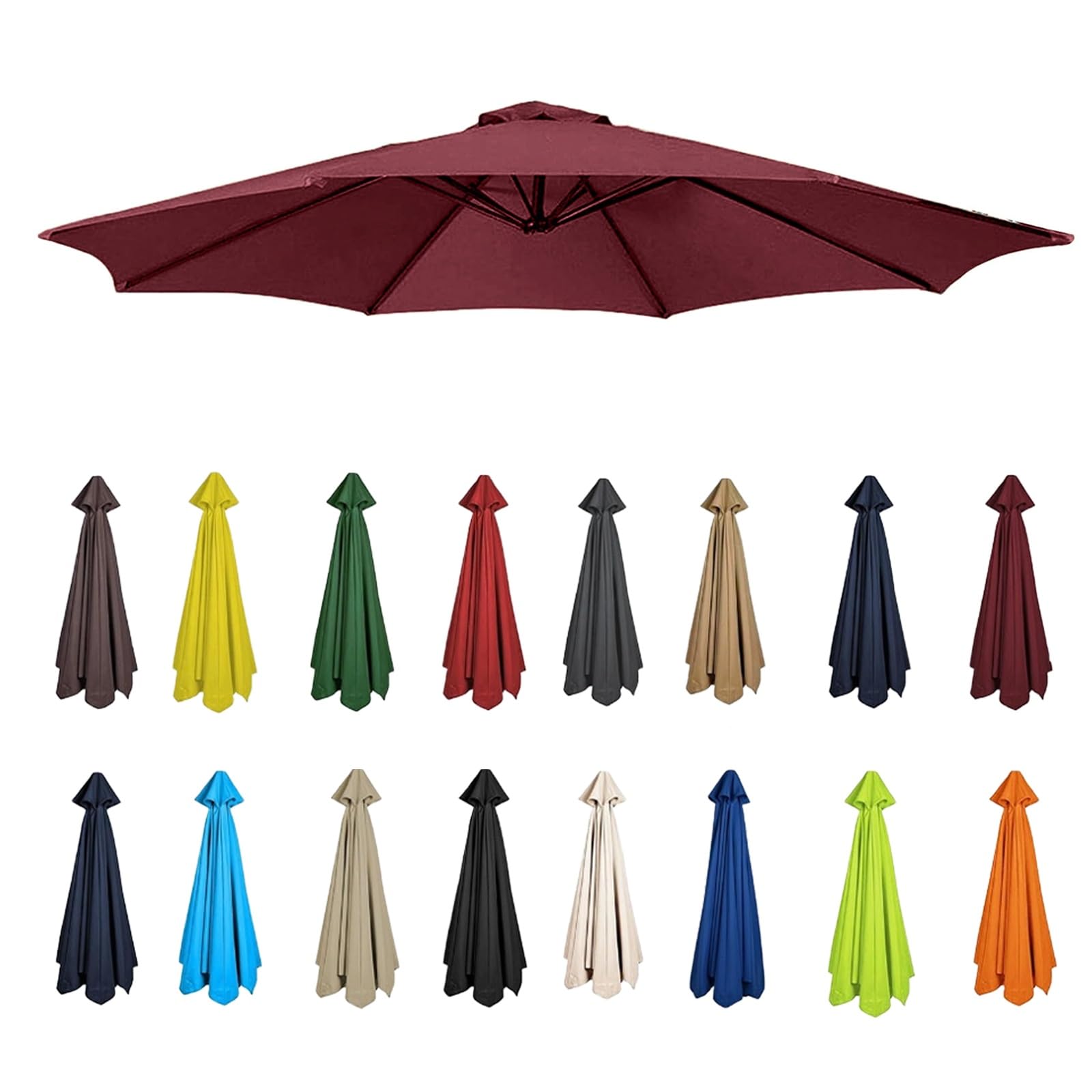 Replacement Garden Parasol Canvas, 2/2.3/2.5/2.7/3/3.50m Umbrella Replacement Canopy, Replacement Canopy Top For 6/8 Ribs(Wine red,6 RIBS-200CM)