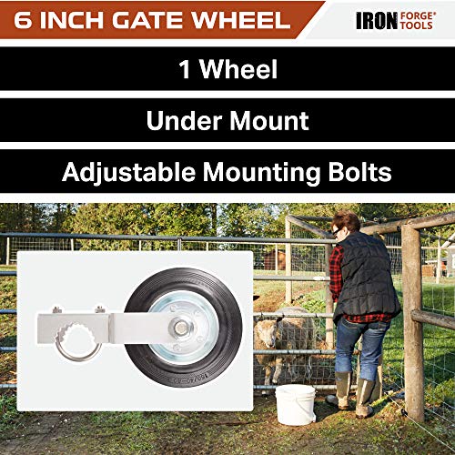 Image of Iron Forge Tools Fence Gate Wheel for Metal Swing Gates - 6 Inch Under Mount Farm Gate Wheel and Hardware, Farm Wheels for Metal Tube Gates, Caster, Support Wheels