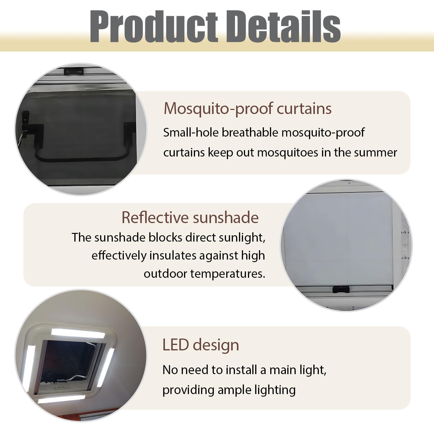 Claraboya Grande para Caravana, trampilla de ventilación para Techo de Caravana, Cubierta acrílica Anti-UV con luz LED, Compatible con Camiones, autocaravanas y techos corredizos 500 * 500mm