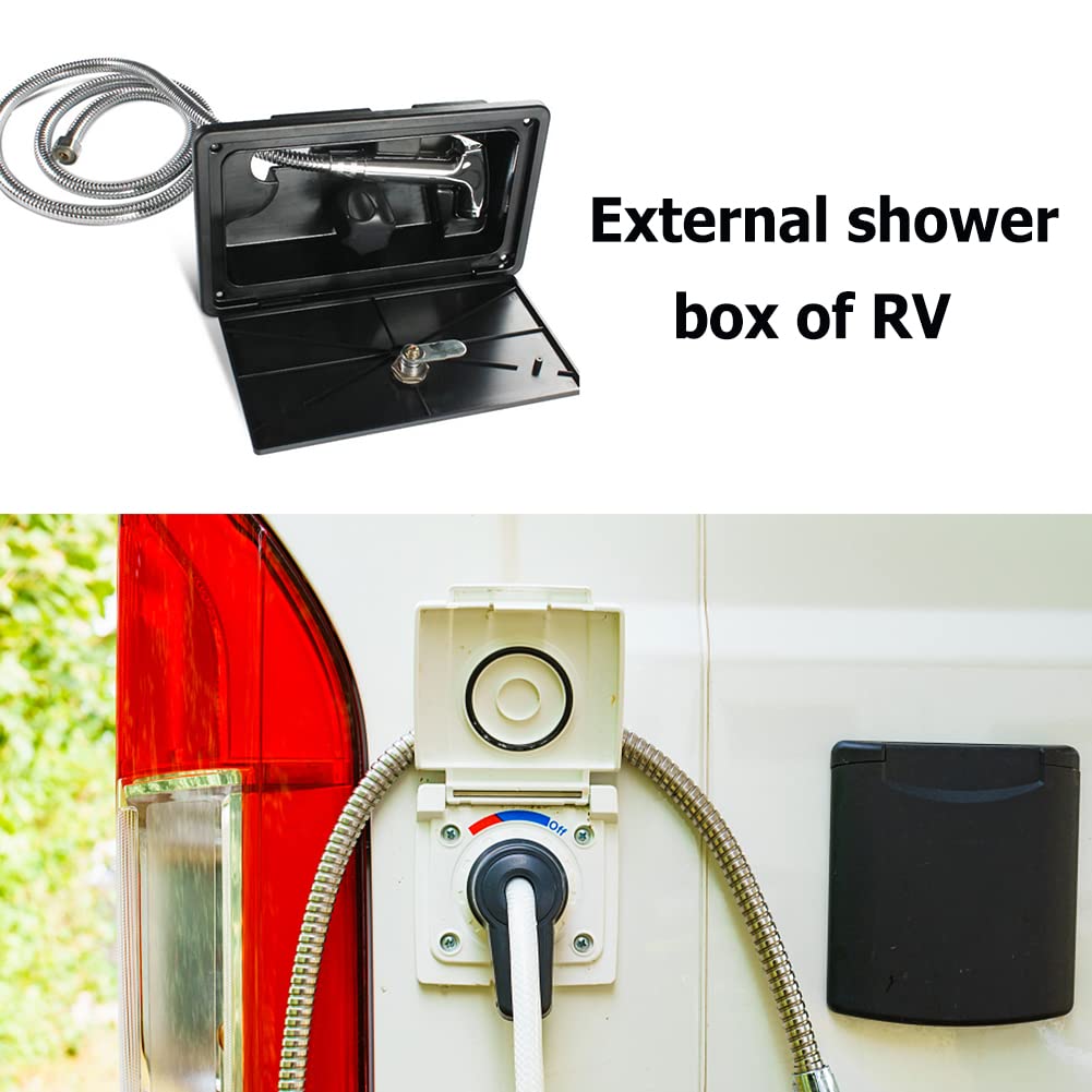 Ducha externa para caravana, ducha fría y caliente, ajustable Cr RV exterior caja de ducha exterior kit de baño para barco marino autocaravana (color negro)
